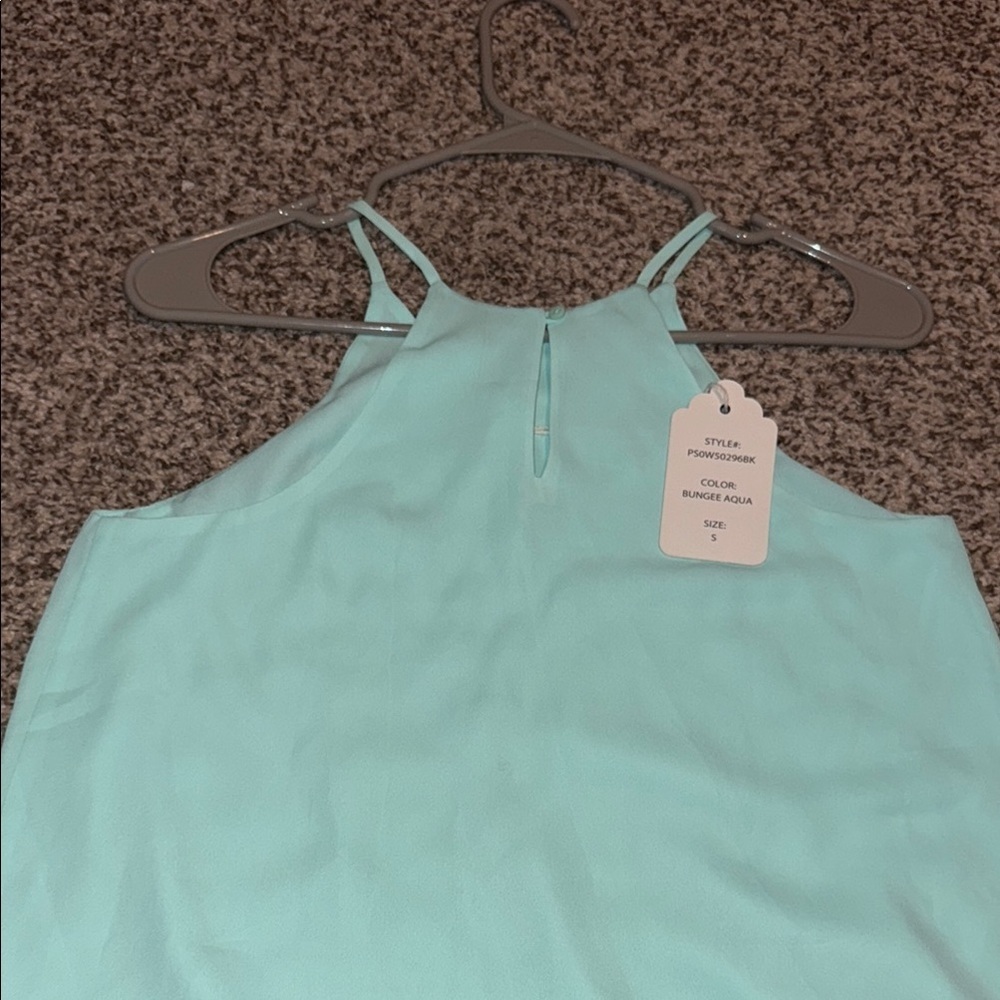 New Pink Rose Mint Green Mini Dress - Picture 3 of 4
